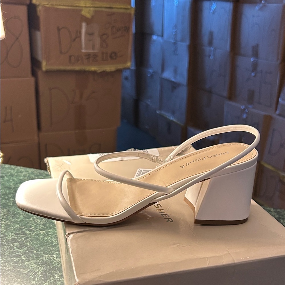 Marc Fisher Cream Block Heel Sandals